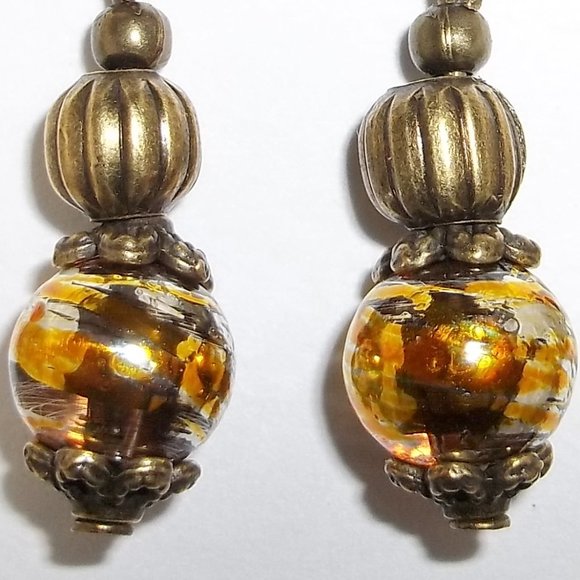 Boho Earring Brown Bronze & Metallic Gold Silver Beaded Dangle Drop Jewelry 5511 - Picture 6 of 8